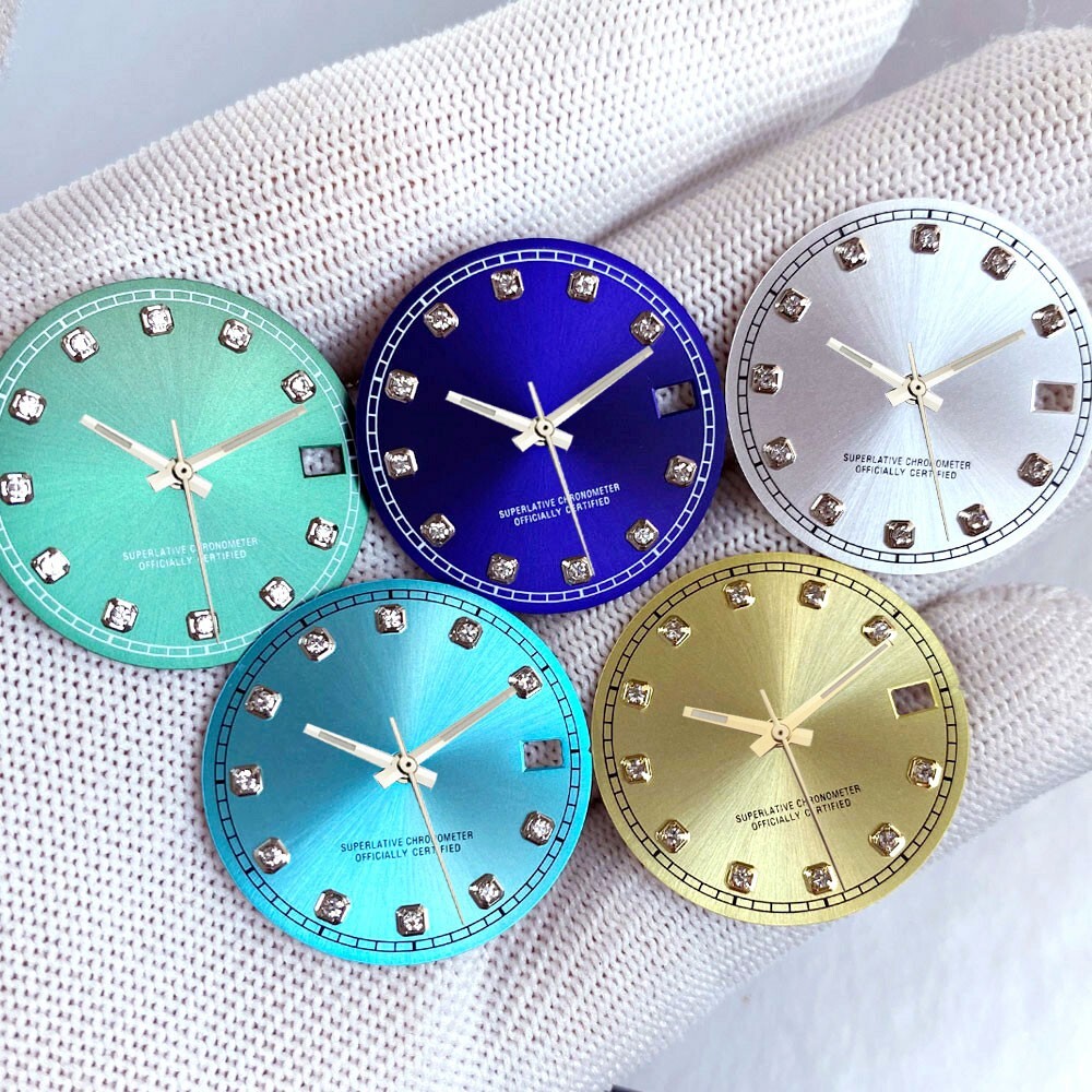28.5mm Mod Sterile Watch Dial Fit NH35 Sunburst Blue Green Silver Diamond Index