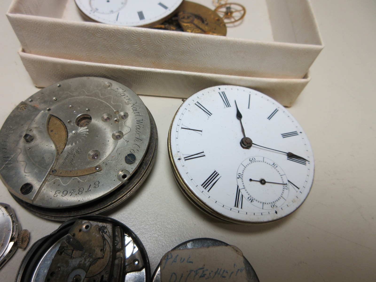 VTG LOT POCKET WATCH WRIST WATCHS MOVEMENTS PAUL DITISHEIM WATCHMAKER PARTS #140