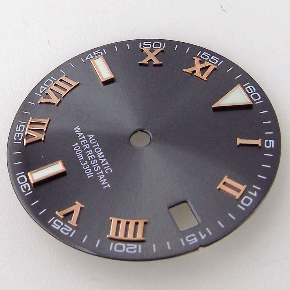 29mm Grey Sunburst Watch Dial Fit NH35A NH36A Movement Roman Number Marks Date