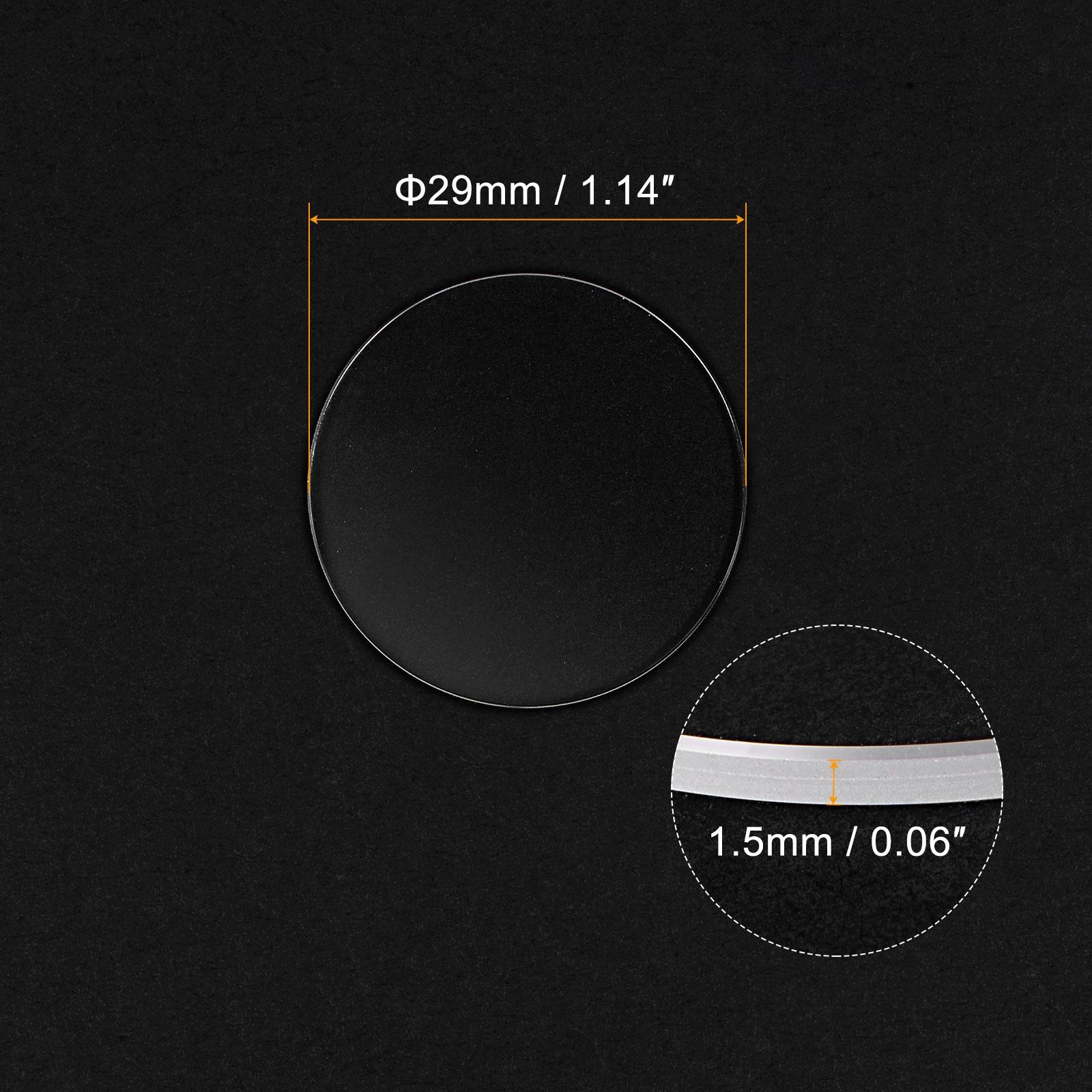 Flat Round Lens Glass Watch 29mm Dia 1.5mm Thickness, Transparent