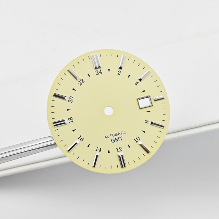 35mm Cream Color GMT Watch Dial No Lume for Nh34 Nh35 Movement Watch Parts