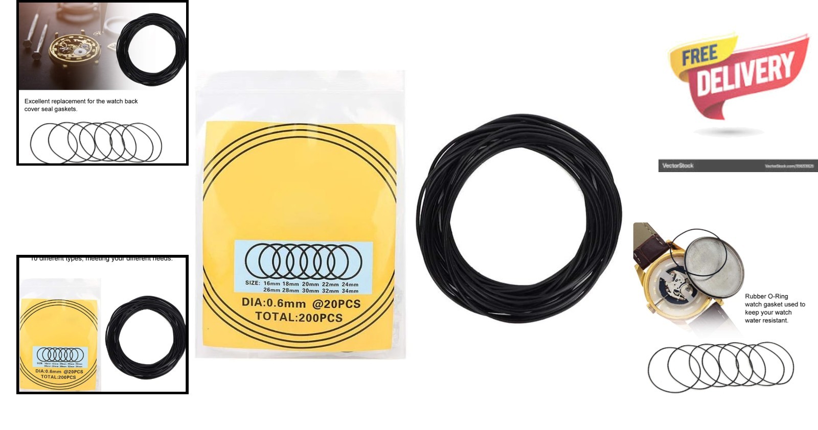 200pcs Rubber Watch Back Cover Seal Gaskets – Water-Resistant Repair Kit