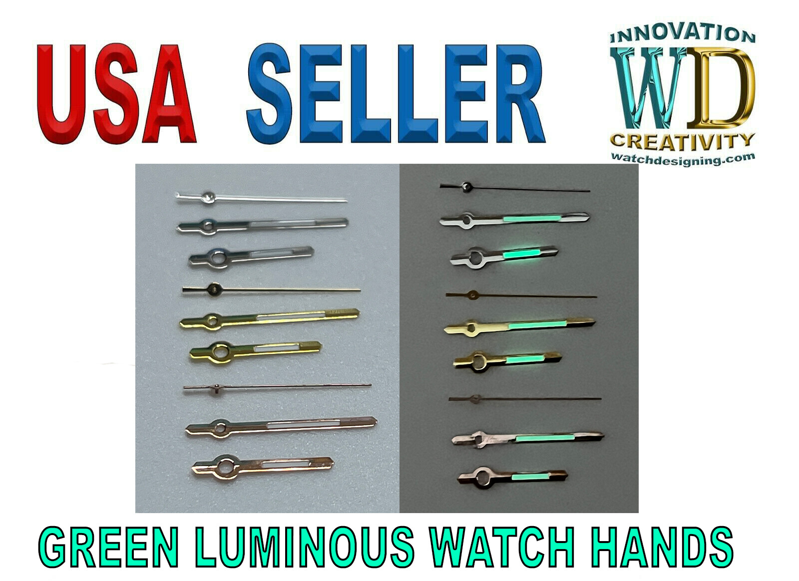 Watch Dial Hour Minute Seconds Hands RoseGold Silver luminous green 120/70/20