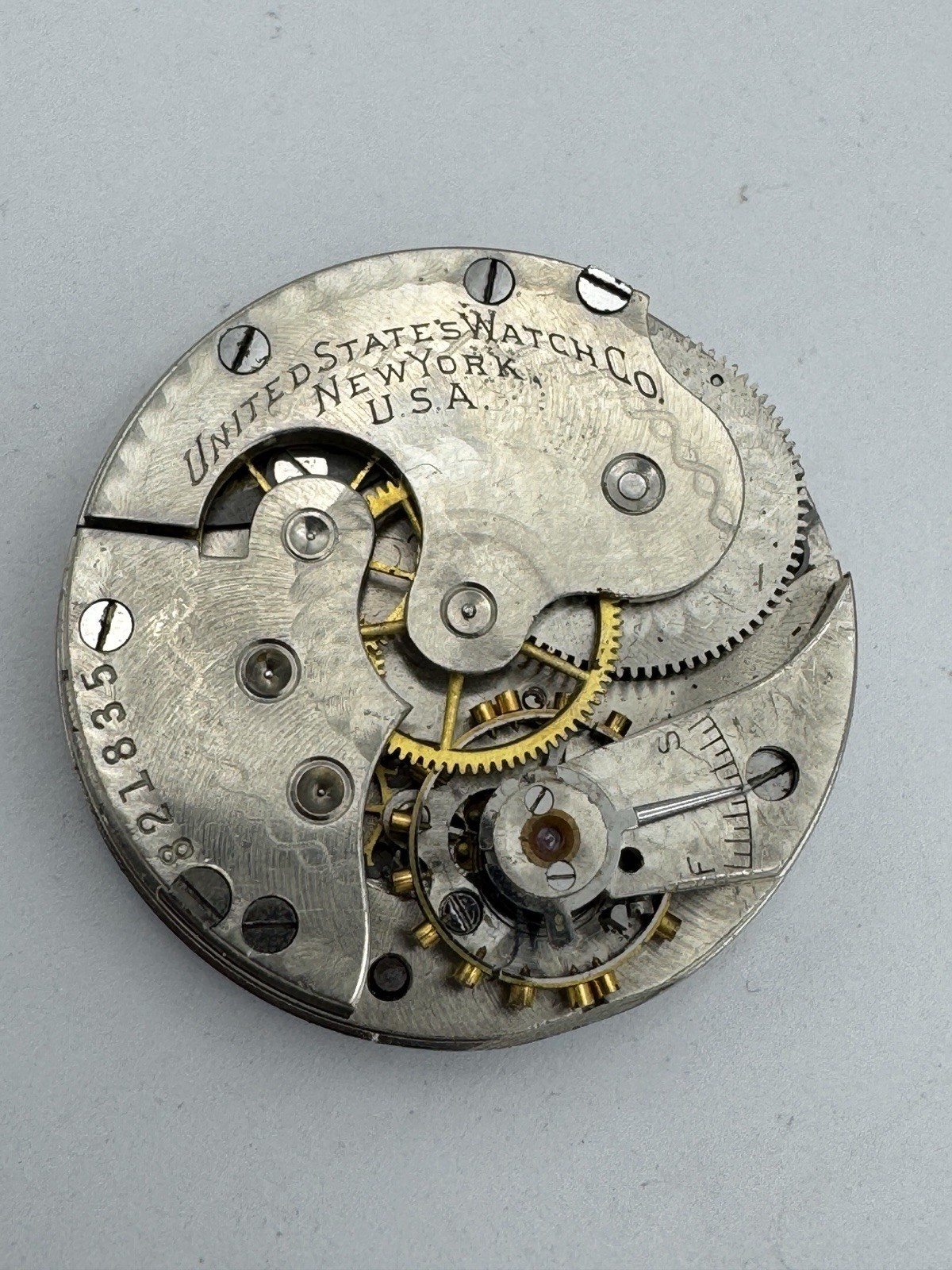 Vintage United States Watch Co 0s 7J Pocket Watch Movement For Parts Or Repair