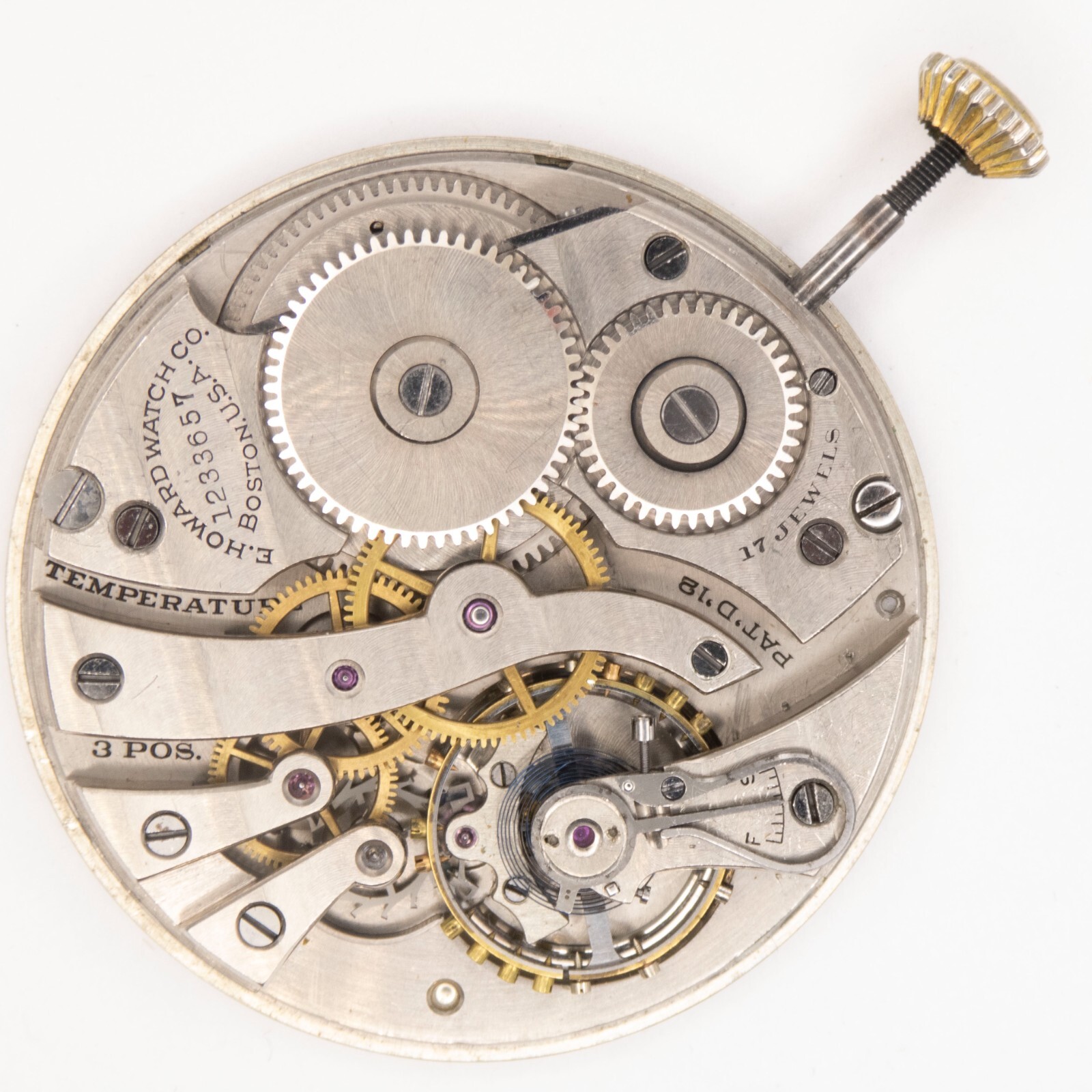 E. Howard Series 7 12-Size 17-Jewel Antique Pocket Watch Movement, Keeps Time