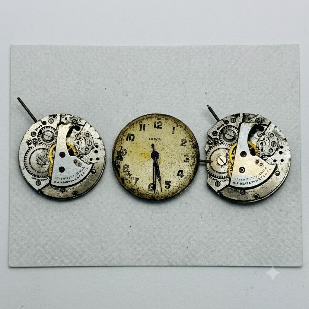 Vintage Watch Movement & Dial Parts Lot: Vulcain Waltham Bulova Elgin and more
