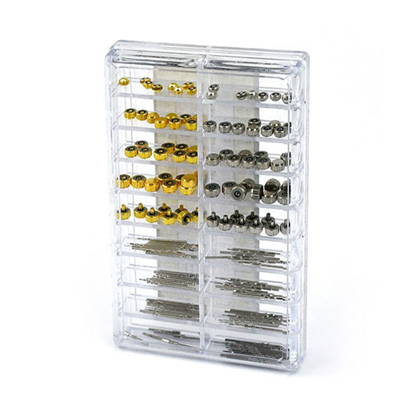 170Pcs Different Sizes Mixed Watch Stem Crown Repair Parts Assortment Set Box