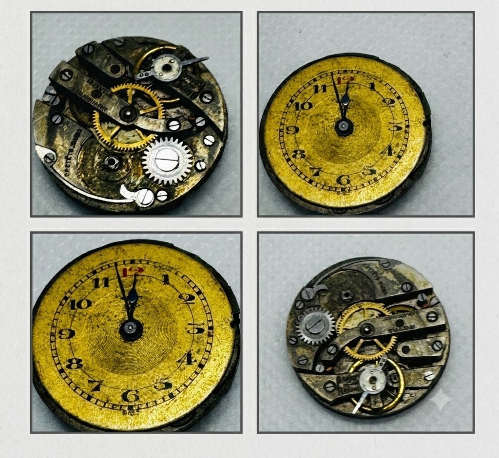 Vintage Watch Movement & Dial Parts Lot: Vulcain Waltham Bulova Elgin and more