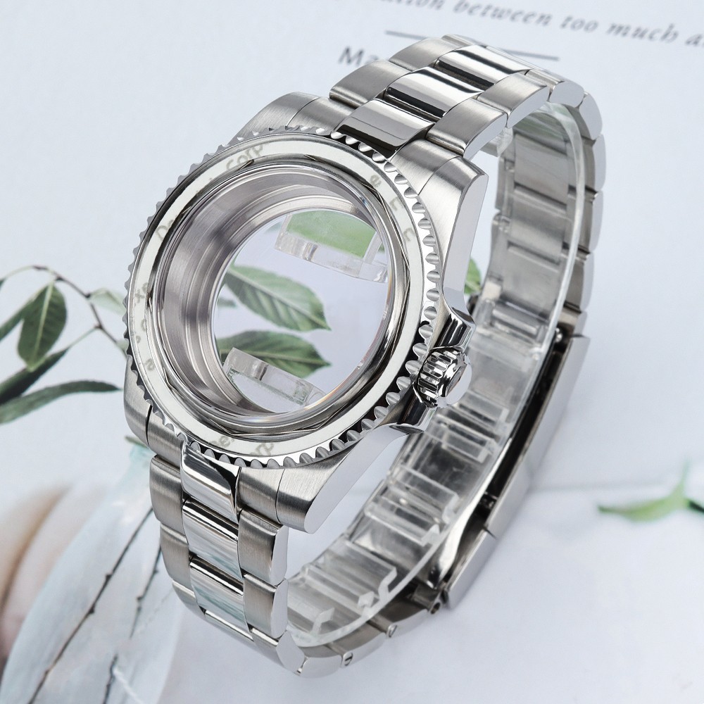 40mm Date Watch Case+Steel Strap explorer Ceramic Cyclop For Seiko NH35 ETA 2824