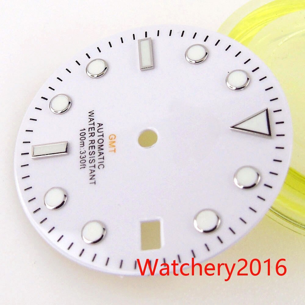 29MM 2.9mm Hole Green Luminous Black Watch Dial Fit NH34 NH34A GMT Automatic