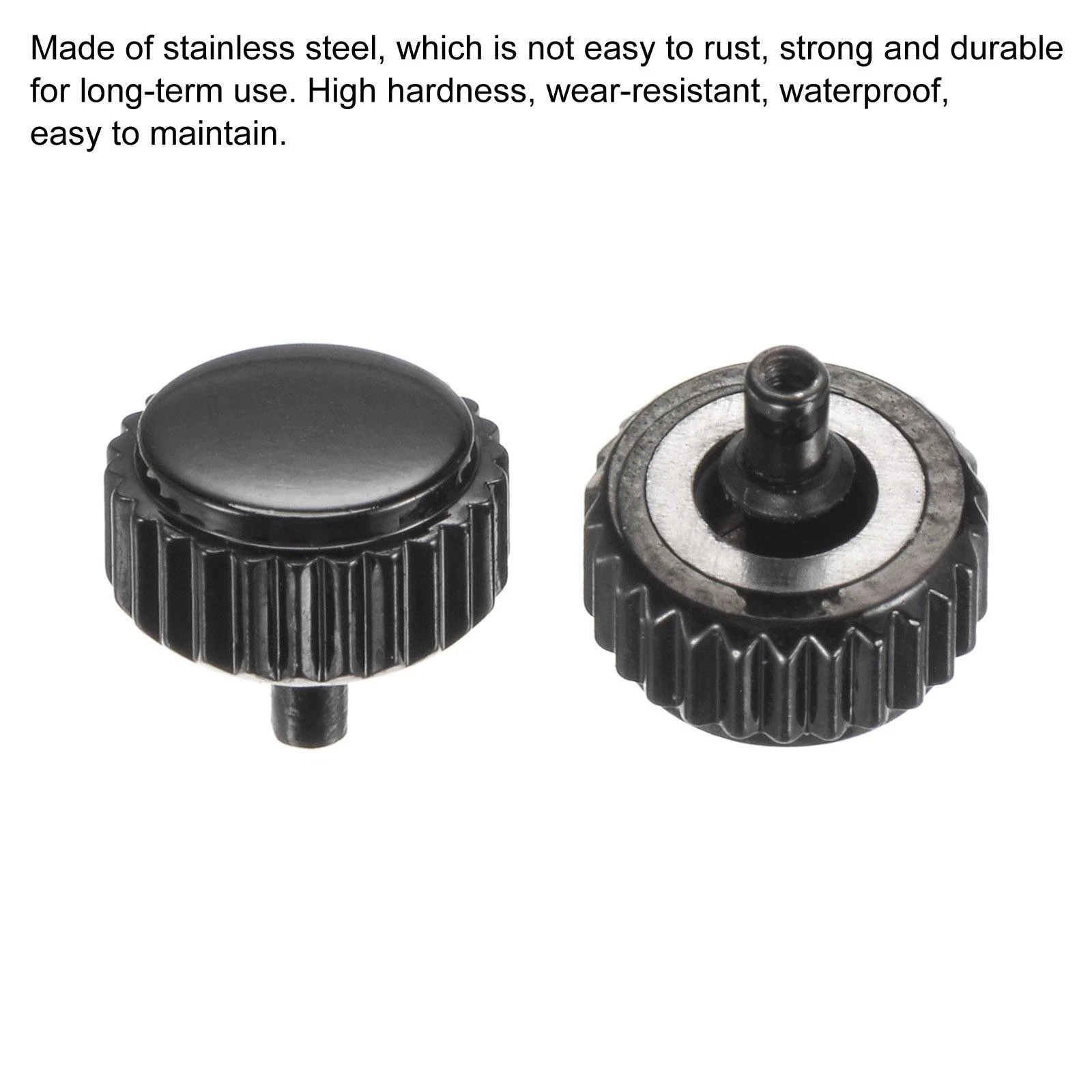 2Pcs 5.5x6mm Watch Crown SUS304 Flat Head Long Stem Watch Crown 2.5mm ID Black