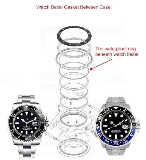 Black 2PCS Waterproof Watch Glass Bezel Gasket Between Case for SKX007 SKX009
