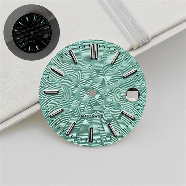 NH35 Dial 28.5mm Architectural Dial Green Lume Fit for NH36 Movement Watch Parts