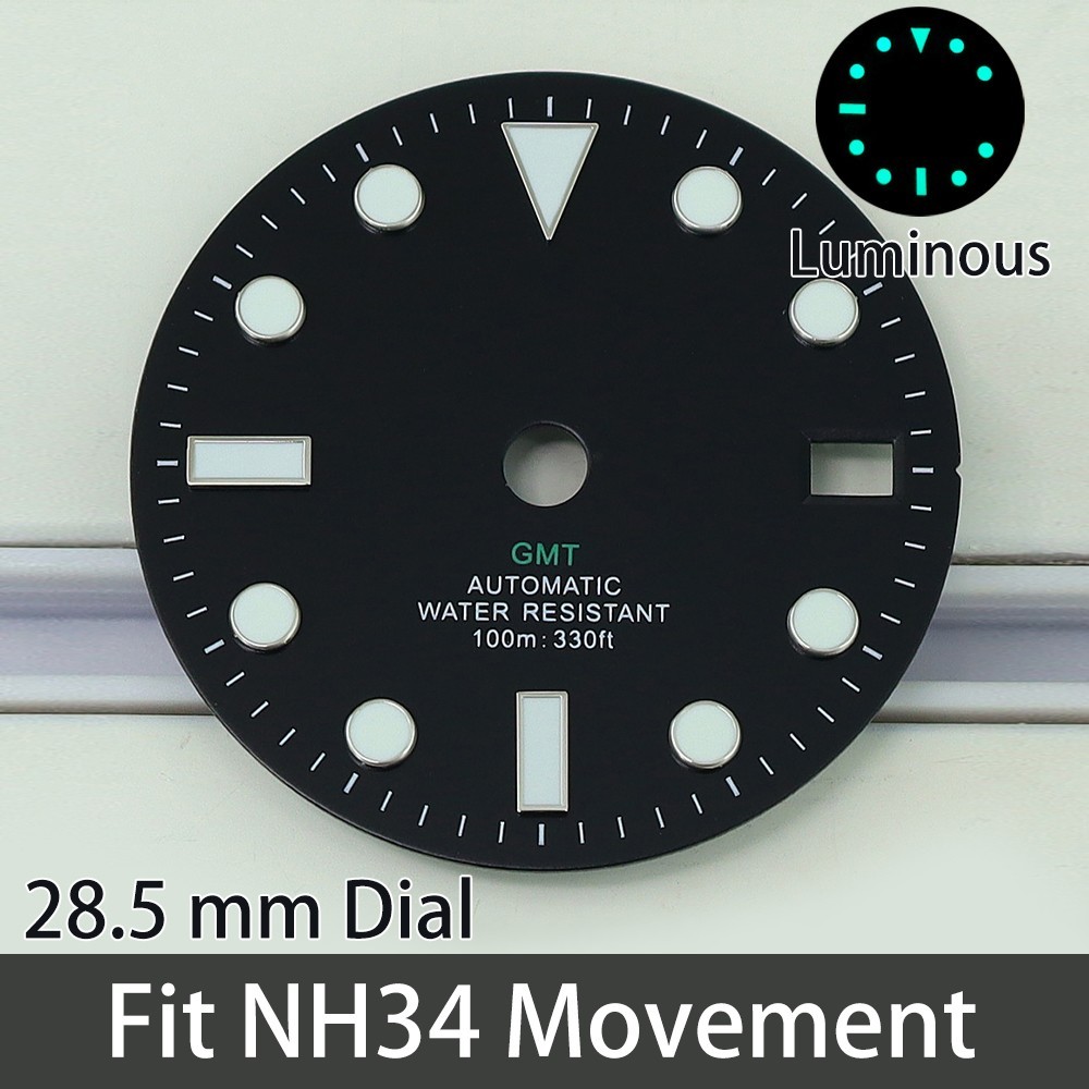 28.5mm Dial Luminous GMT Automatic Water Resistant 10ATM For Seiko NH34 Movement