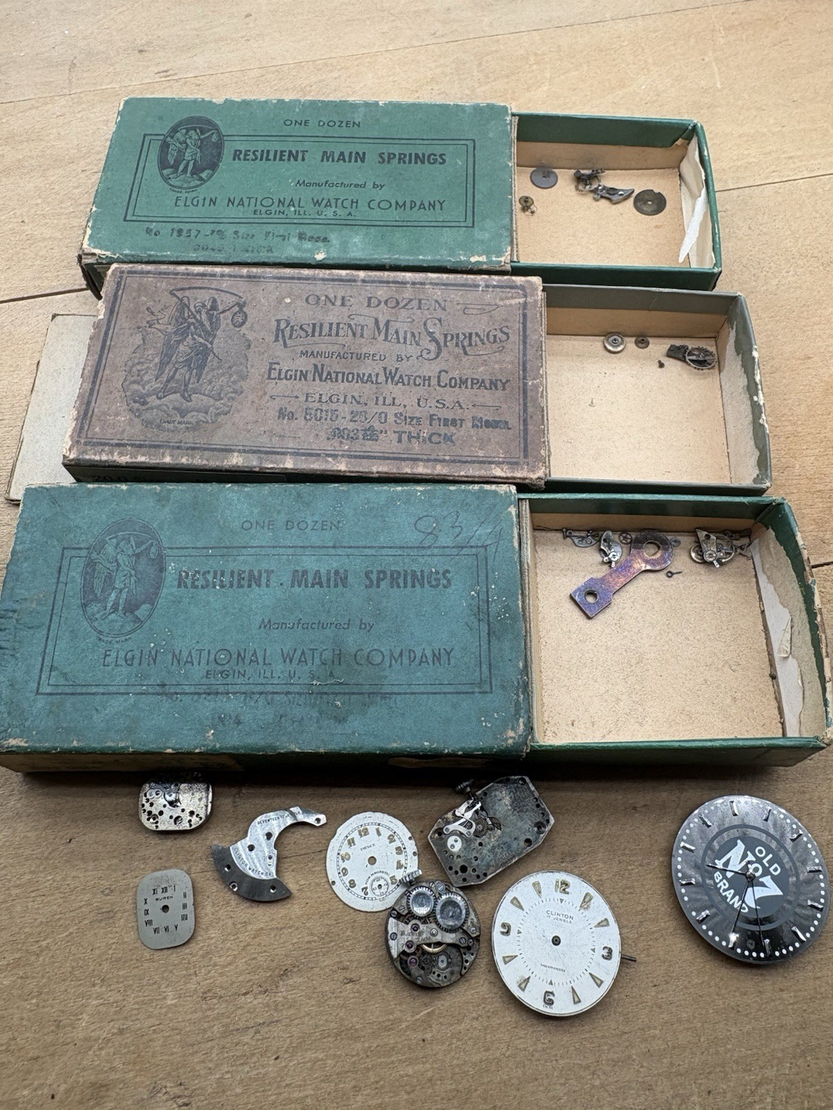 1940s ELGIN Watch Boxes & Buren Pierce Faces/Parts Restoration Jeweler’s Estate