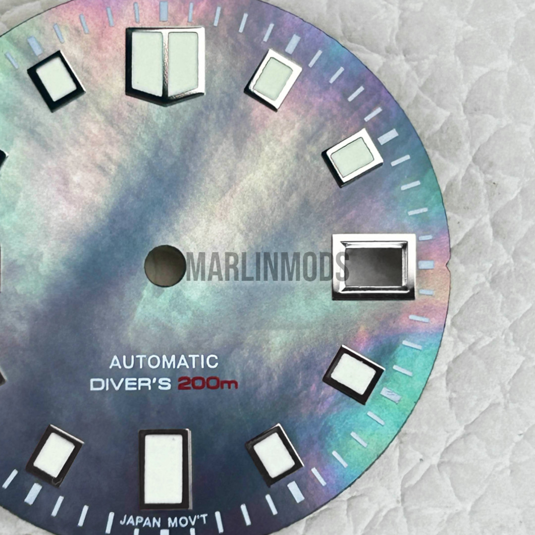 NH35A NH36 29mm Black MoP Dial Indices Mod Watch Part Date Green Luminous