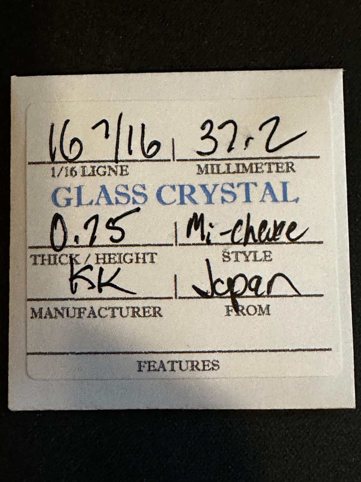 KK Mi-Chevee Vintage Glass Pocket Watch Crystal 16-7/16 (37.2mm) – NOS