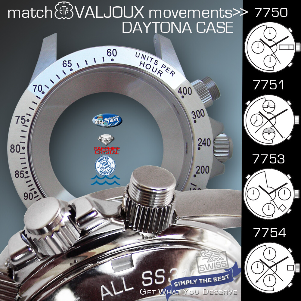 WATCH CASE DAYTONA,TACHYMETER, ETA VALJOUX 7750,7751, 7753,7754 ST-STEEL, 38MM
