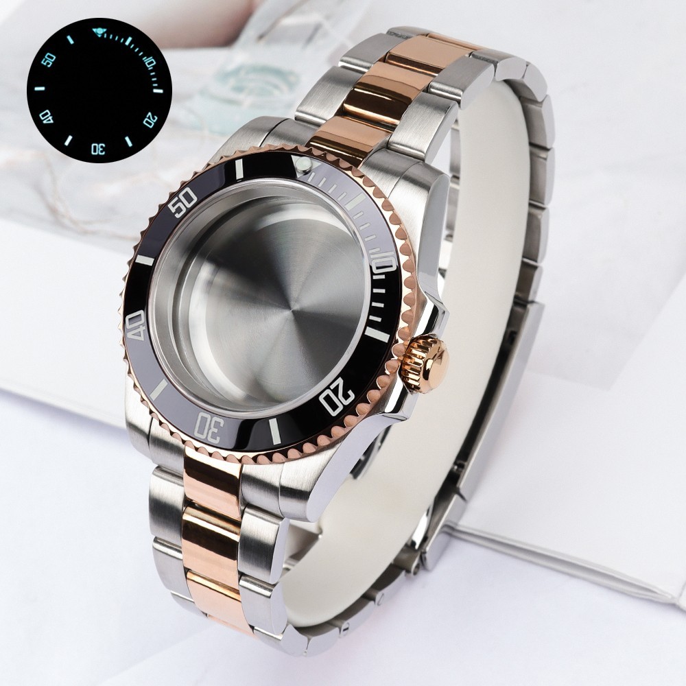 FEIYASHI Two Tone Rose Steel 40mm Oyster Watch Case Bracelet For Seiko NH35 NH38
