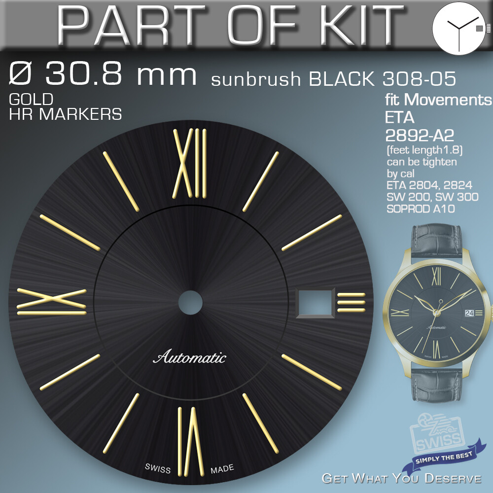 DO IT YOURSELF KIT 2: ELEGANCE CASE 34MM, DIAL, HANDS, fit ETA 2892-A2, SW300