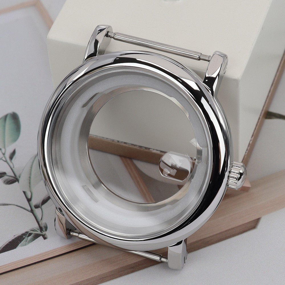Stainless 44mm Pilot Watch Case Polished Domed Bezel For Seiko NH35 38 Movement