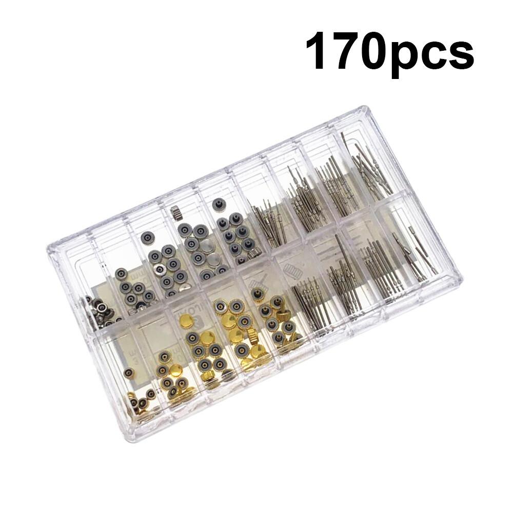 170 Pcs Watch Tube Watches Crown and Stem Kit Watchmaker Repair Tool Set Boxed