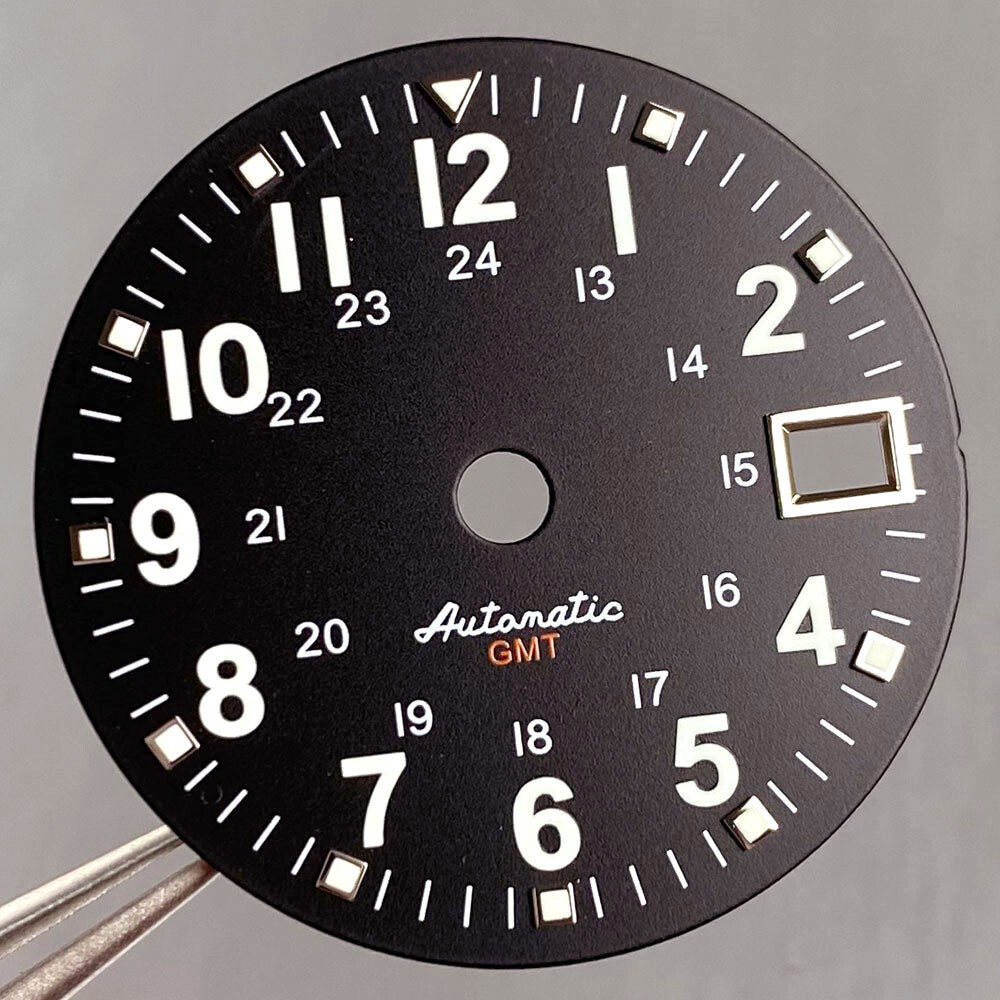 Luminous Black White 29mm Field Watch Dial Face fit NH35 NH34 GMT Dive Watch