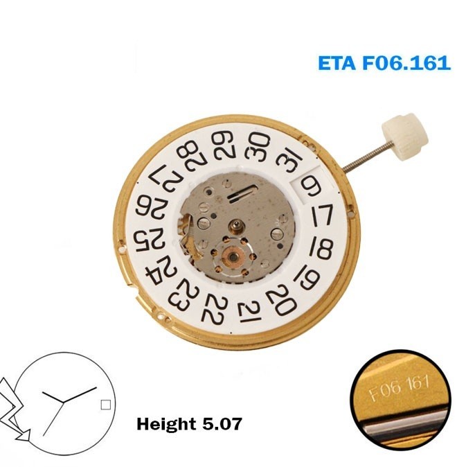 ETA F06.161 Swiss Quartz Movement, 3 Hands, White Date Disk At 3, Height 5.07mm