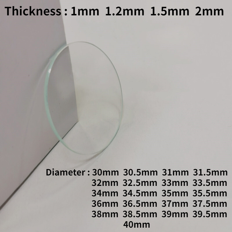 1X Flat Watch Glass Replacement Crystal Thick 1mm/1.2mm/1.5mm/2mm Size 30-40mm