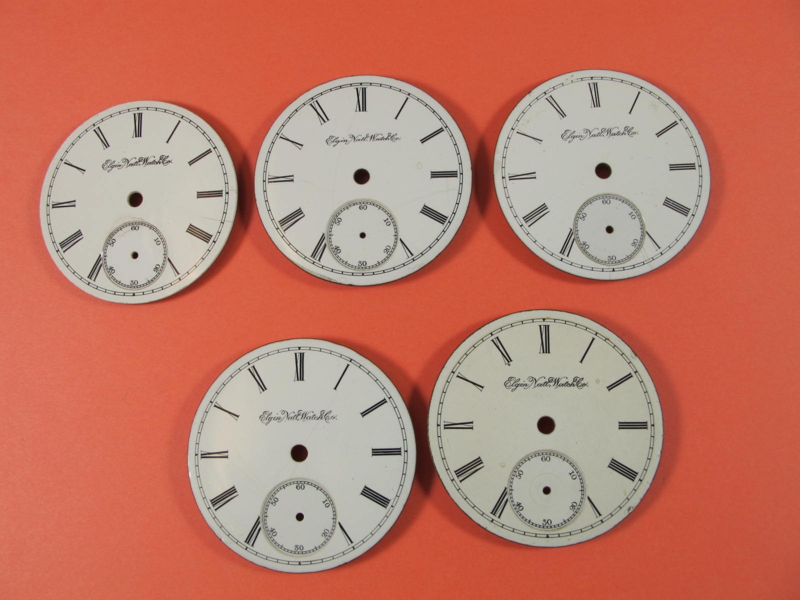 ELGIN NATIONAL WATCH CO MENS GROUP OF 5 POCKET WATCH DIALS 18S