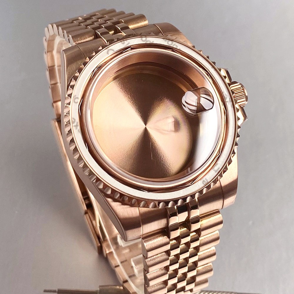 40mm 316L Steel Men Watch Full Rose Golden Case Fit NH35 ETA2824 Sapphire 20BAR