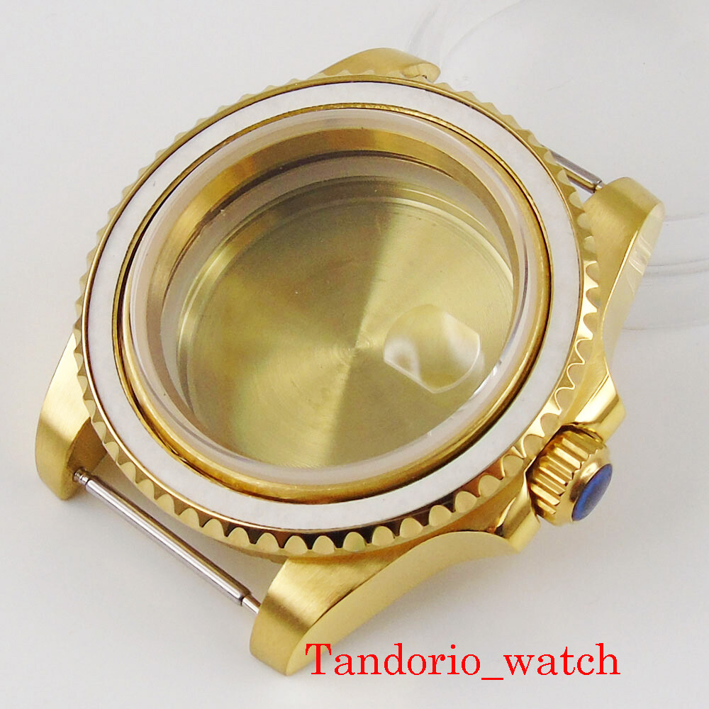 40mm golden plated men watch case fit NH35 MIYOTA 8215 movement sapphire crystal