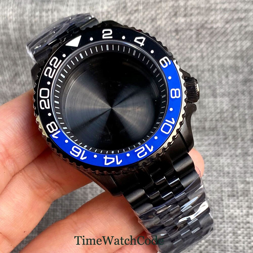 41mm 200m Diver Black PVD Watch Case Fit NH35 NH36 Ceramic Bezel Sapphire Glass