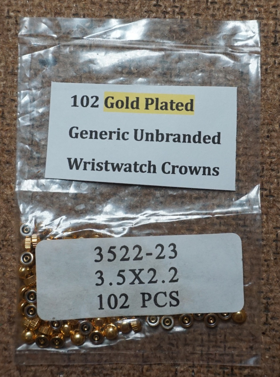 102 x 3522-23 3.5 X 2.2 Unbranded GOLD PLATED WRIST Watch Crowns No Stems NOS