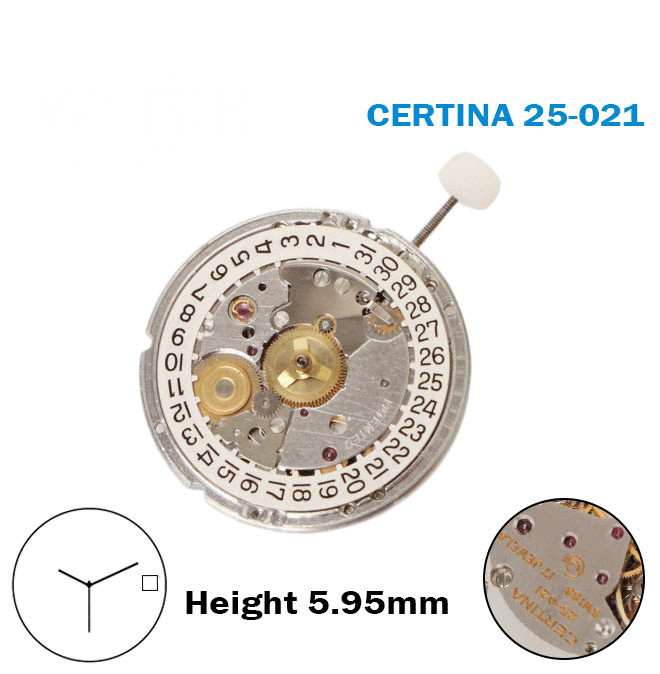 CERTINA 25-021-Manual Movement-17 Jewels-H:5.95mm-White Disk At 3-3 Hands
