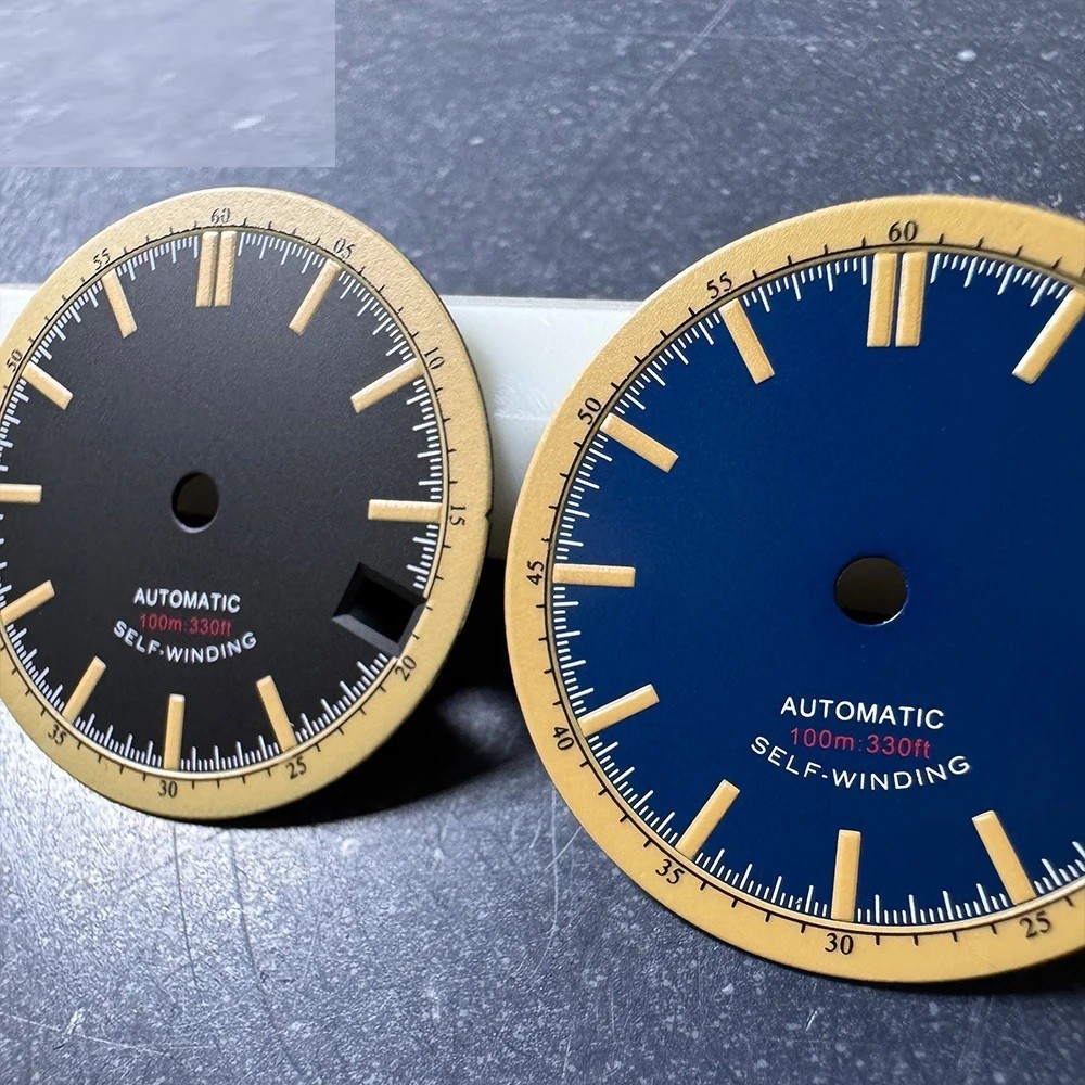 28.5mm Watch Dial Retro Navy Blue Black NH35 NH34 Movement 3.8 Crown Dive Men