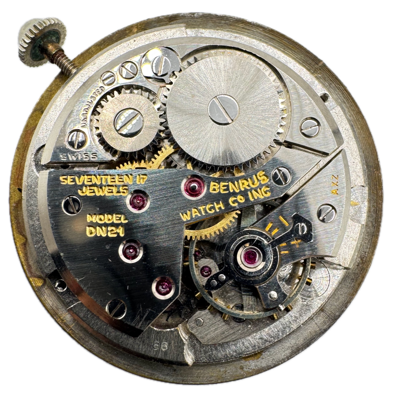 Vintage 25.5mm Benrus Diamond Mystery Mechanical Men’s Wristwatch Movement DN21