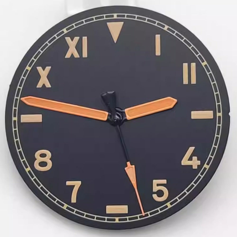 Vintage Orange Font 28.5mm Black Dial+black Hands for NH35/36 Green Lume