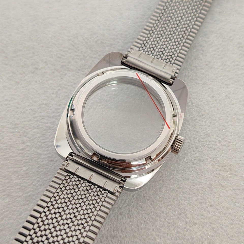 36.5mm Geometric Design Stainless Watch Case Mineral Glass for Nh35/36 Movement