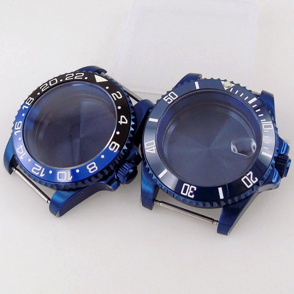 New 20ATM Dive Case 40mm Steel Blue Watch Case Sapphire for NH34 NH35 NH36 Parts