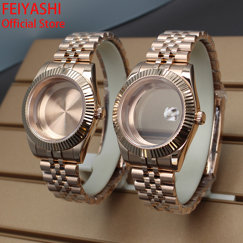 Rose Gold 36mm/40mm log Watch Case Jubilee Bracelet Band Sapphire For Seiko nh35