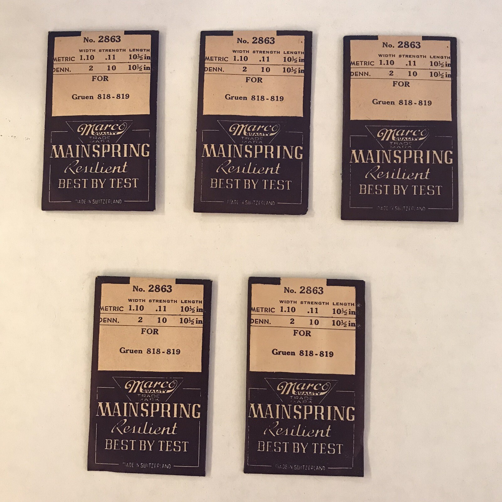 Lot of 5 Marco Quality Mainspring Resilient Best by Test No. 2863 Watch Parts