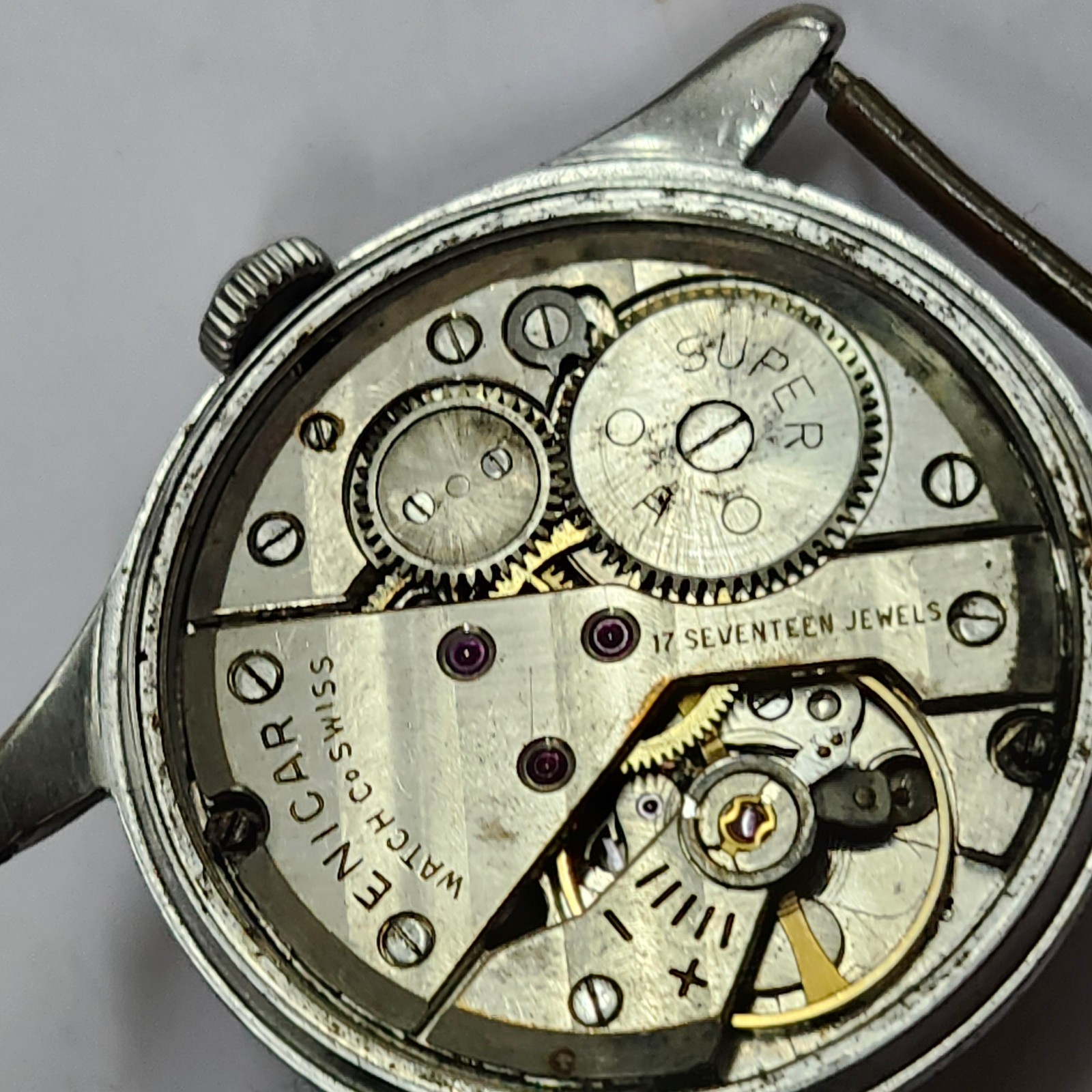 Ogival Mechanical Watch Case/Dial with Enicar 17J Movement – For Parts or Repair