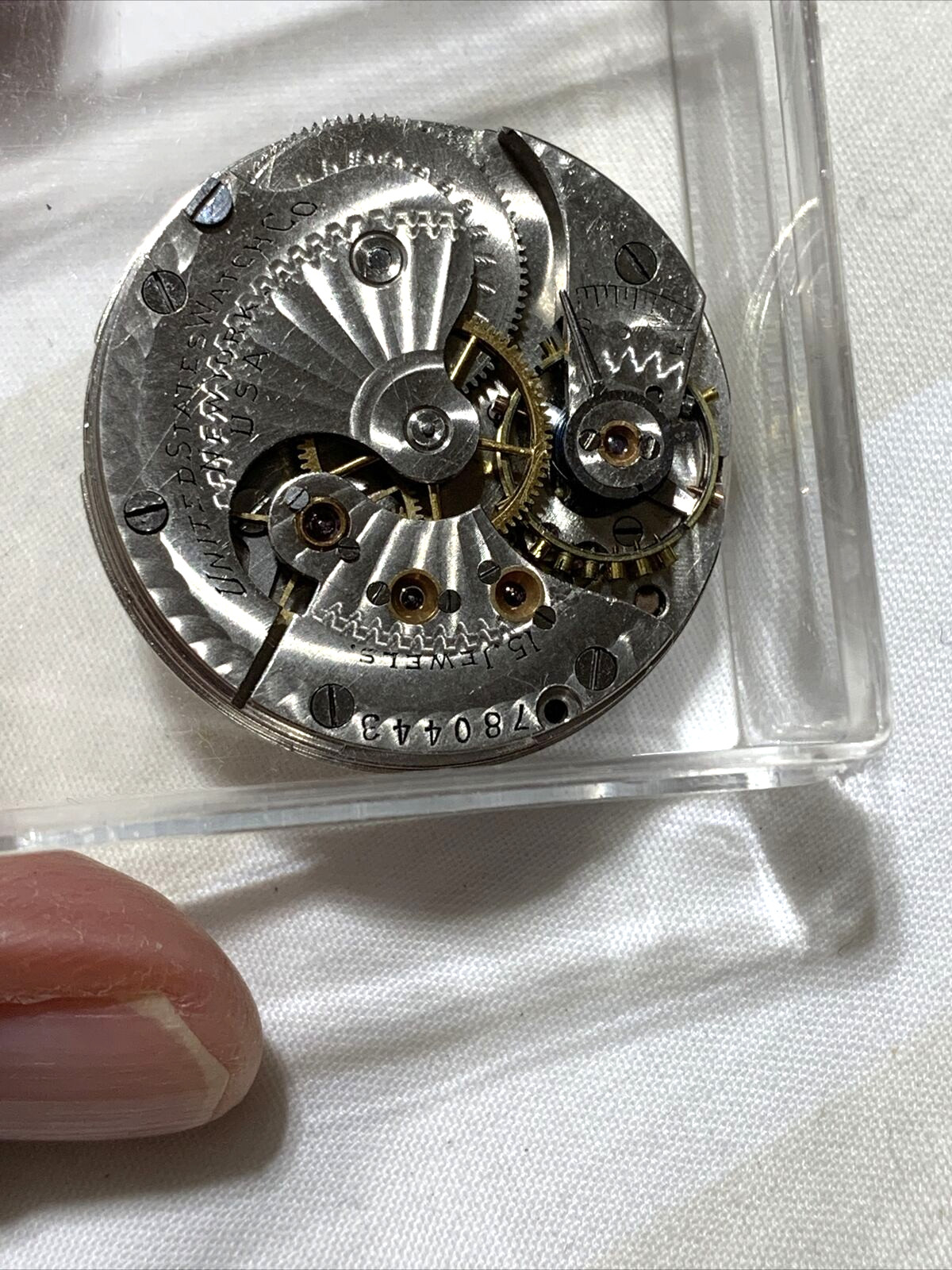 United State Watch Co. New York Pocket Watch Movement White Dial Gold Hands 0