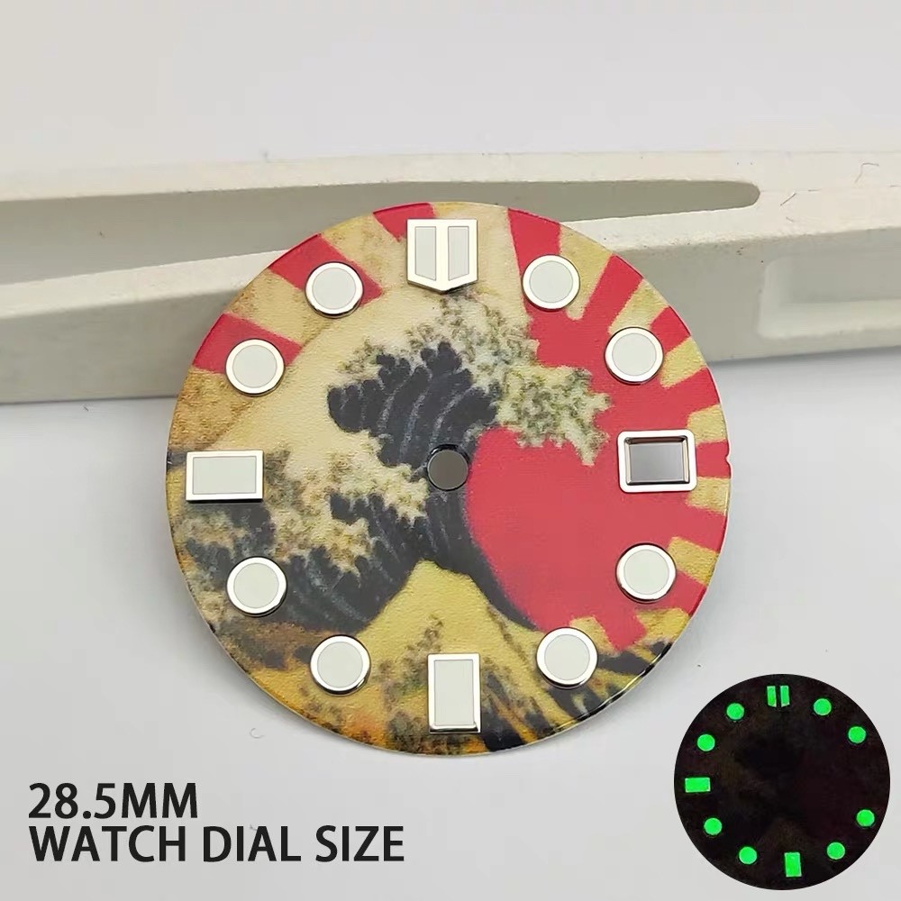 28.5mm Luminous Arts Style Watch Dial Great Waves NH35