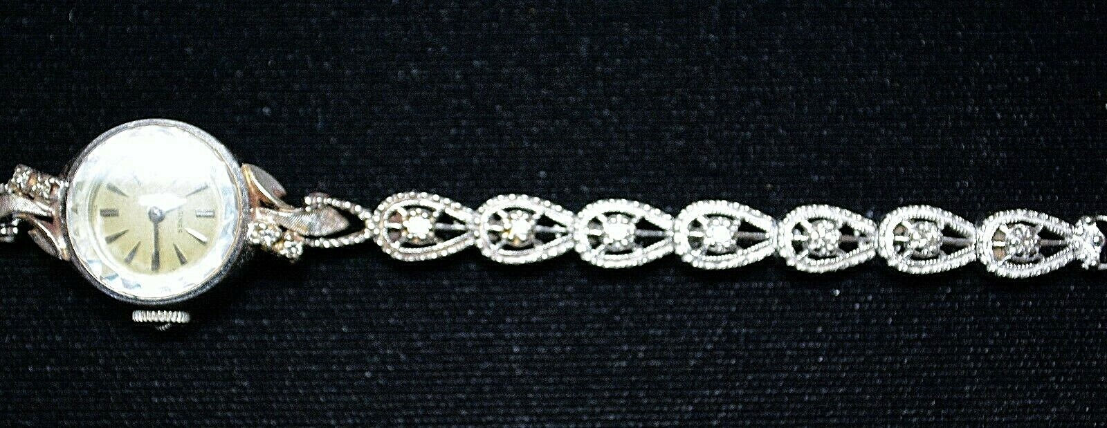LADY’S LONGINES 14K SOLID WHITE GOLD.18 DIAMONDS WATCH.ORIGINAL DIAL