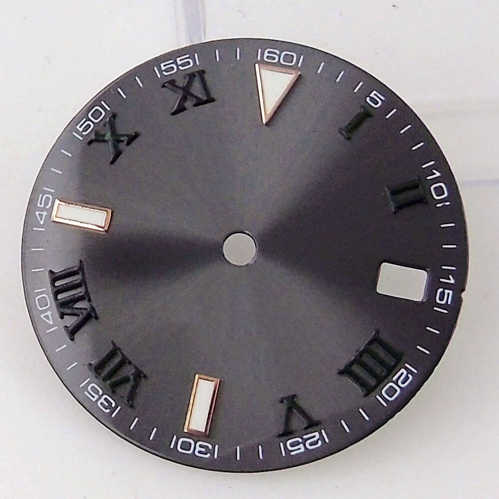29mm Grey Sunburst Watch Dial Fit NH35A NH36A Movement Roman Number Marks Date