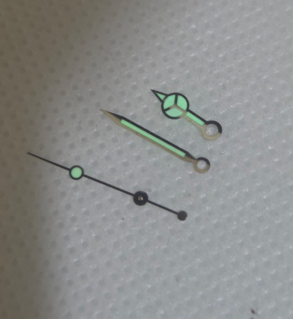 Genuine Rolex Submariner Hands Set Blue-Green Lume “Sphere” Seconds Hand #9