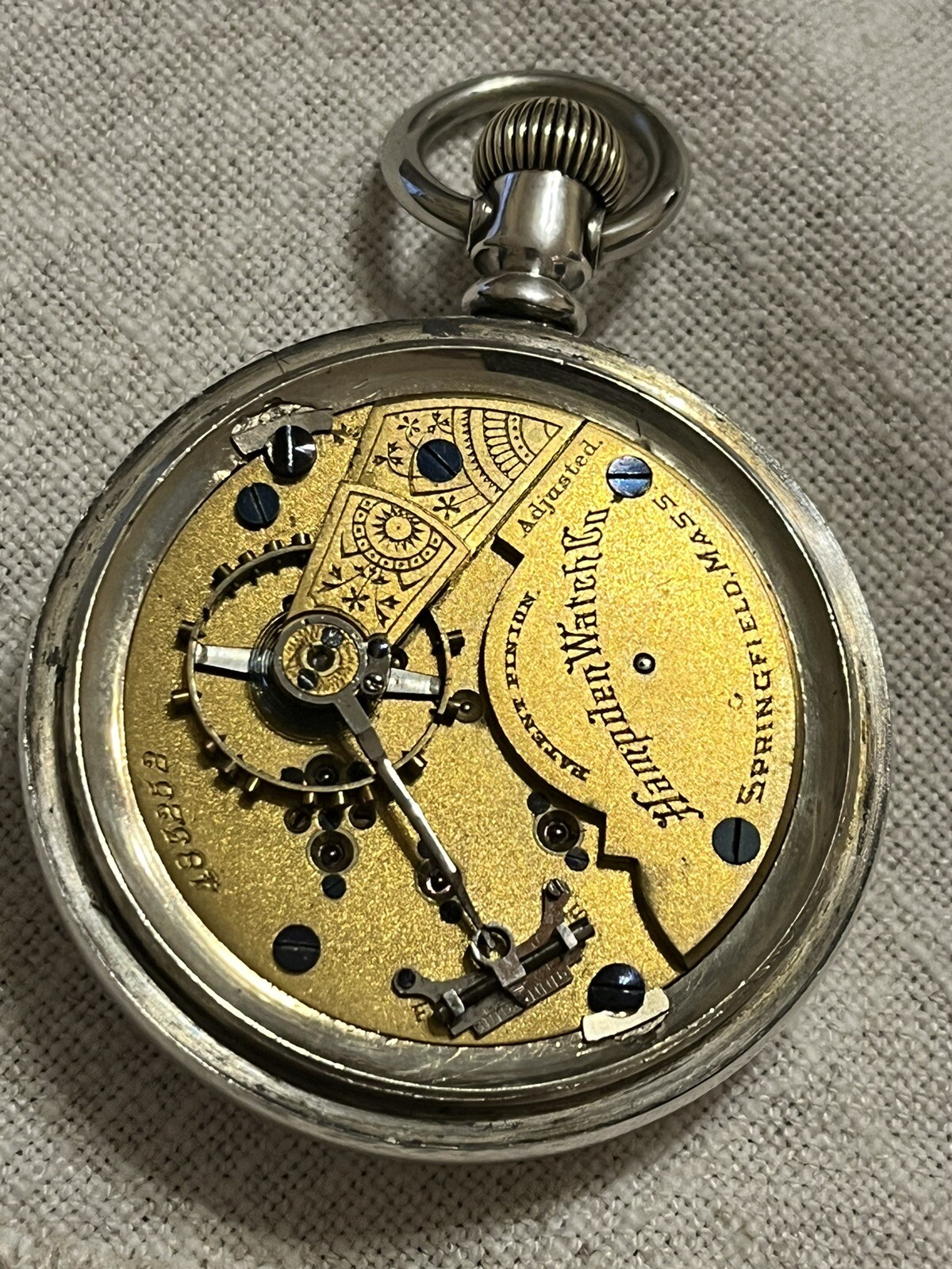 1887 18s Hampden 15J Adjusted Pocket Watch FAHYS COIN SILVER CASE 5.6OZ repair