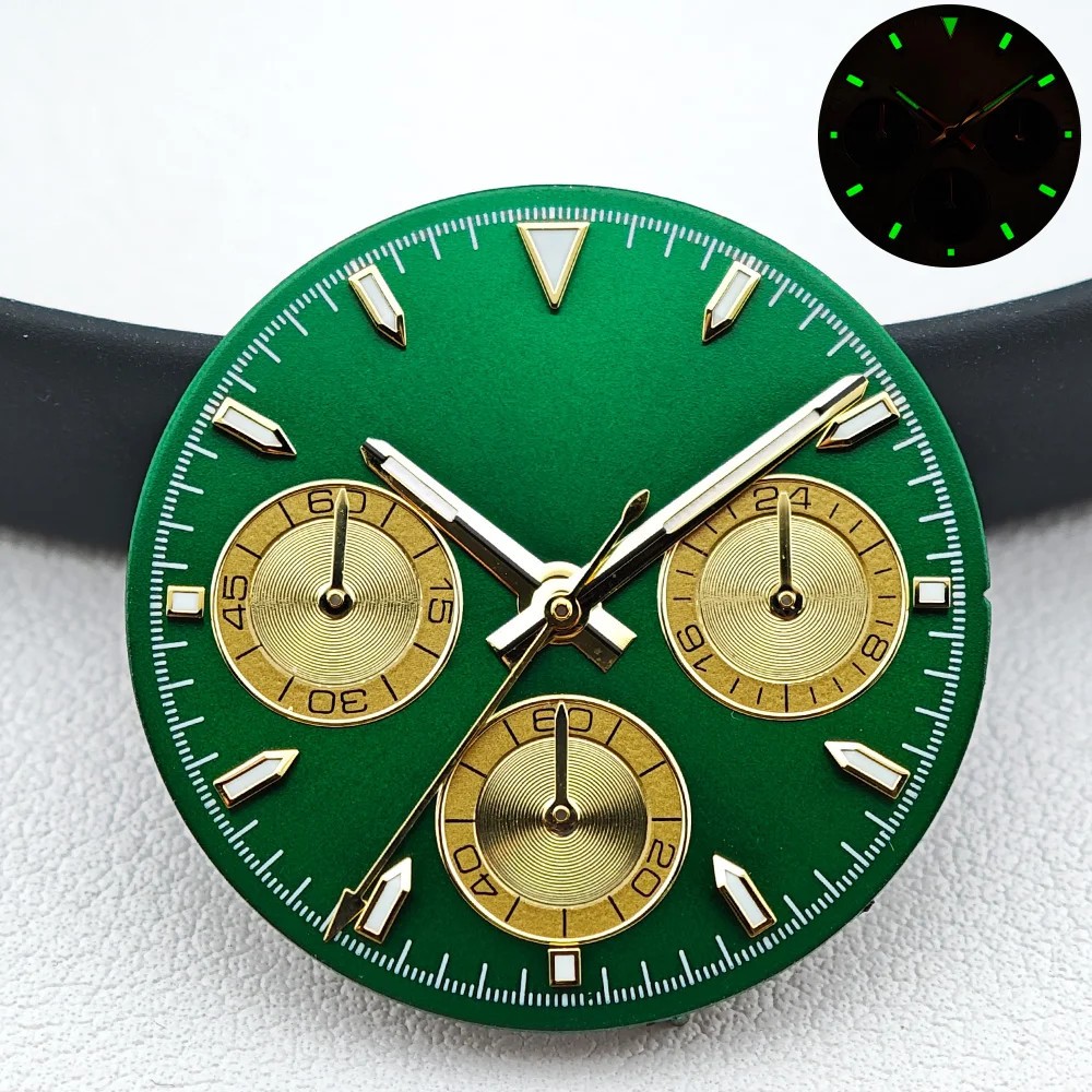 29mm Green Luminous Watch Dial +Hands for Vk63 Movement Watch Repair Parts